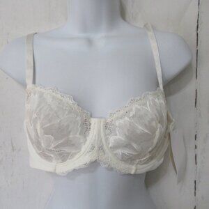 New True and Co Bra 36C Cream Lace Balconette Underwire Back Closure